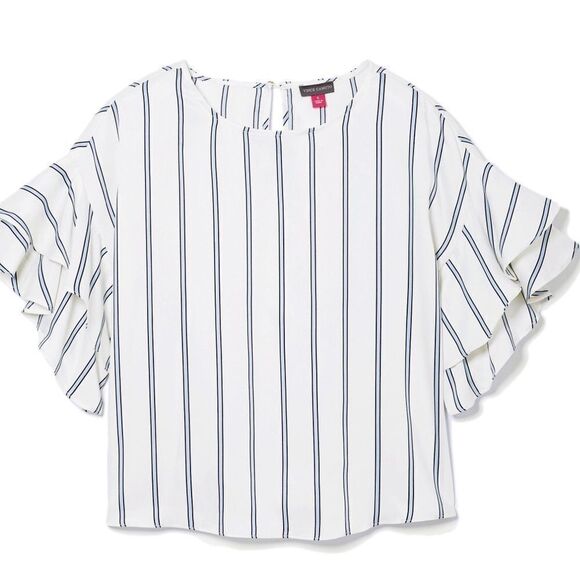 ✨HP✨Tiered Ruffle Sleeve Theory Stripe Blouse✨ - Picture 4 of 4